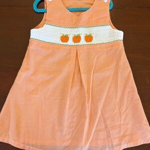 Orange Gingham Kids Smocked Pumpkin Dress